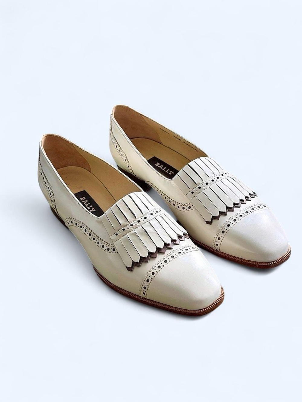 Vintage Italian Bally Paula White Leather Kiltie Brogue Loafers Women’s 8.5 - Picture 2 of 7